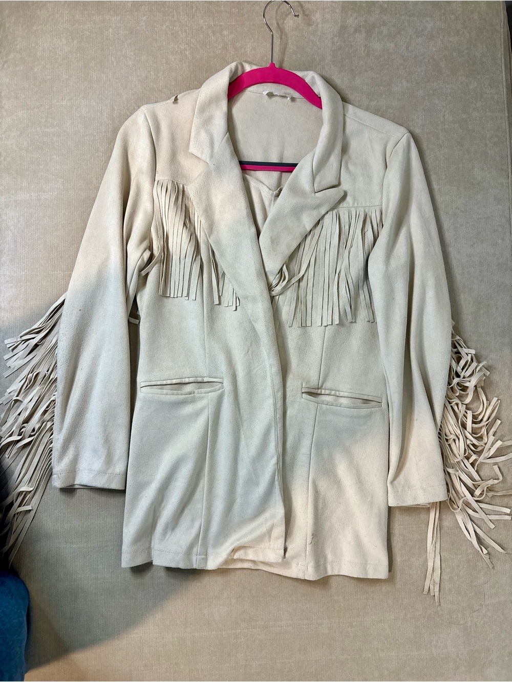 Fringe Suede-Style Cream Women's Jacket